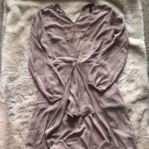 Tan low neck open slit skort dress